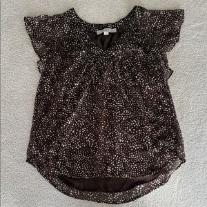LOFT Brown and White Polka Dot Blouse